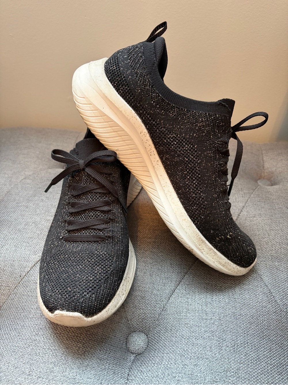Skechers black with glitter running shoes- Size 9